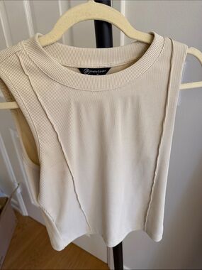 PrettyGarden Cream Ribbed Tank Top